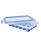 Emsa 514549 CLIP & CLOSE Eiswürfelbox, mit Frischedeckel, für 24 Eiswürfel, Flexibler Boden, 100 Prozent Dicht, selbst im gekippten Zustand, Blau, 22,6 x 16,5 x 4,9 cm
