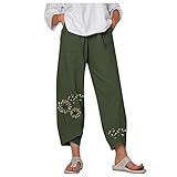Minying Leinenhose für Damen, Jogginghose, Sommer, große Größen, einfarbig, bequeme und lockere Trainingshose mit Taschen, Damenhose, weite Passform mit Gummizug, S-5XL, 18-grün, X-Large