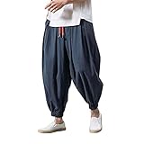 Leinenhose Herren Lang Haremshose Linen Japanisch Sommerhose Elastische Taille Pumphose Mit Taschen Jogginghose Aladinhose Leicht Stoffhose Freizeithose Gummizug Yogahose Männer