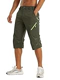 KEFITEVD Herren 3/4 Radhose MTB Hose mit Zip-Taschen Stretchbund Caprihose Outdoor Trekkinghose Schnelltrocknend Wandern Trekking Shorts Männer Dunkeloliv 38