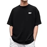 Herren T-Shirt mit NY Logo Kurzarmshirt aus Rundhalsshirt in Oversize Passform Freizeitshirt mit Kleiner Bruststickerei Sportshirt für Alltag und Freizeit