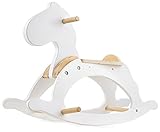 Mamabrum Schaukelpferd Holz Klassisch - Kinder Schaukeltier ab 1 Jahr - Weiß mit Holzgriffen & Fußstützen - 70x47cm Schaukelspielzeug - bis 50kg belastbar