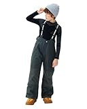 SMONTY Winter-Skihose für Kinder, Schneelätzchen, Jungen, Mädchen, Schneehose, wasserdicht, winddicht, warm, abnehmbare Schultergurte (6–7 Jahre, Grau)