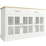 Generisch Küchenschrank, Mehrzweckschrank,mit 1 Verstellbaren Einlegeböden 2 Schublade, Küchenunterschrank, Vintage Hängeschrank Glasvitrine, Kippschutz, 120×40×84 cm (Weiß)