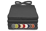 sunnypillow 4er Set Stuhlkissen 40 x 45 x 5cm | Polsterauflage Auflage für Stühle/Rattanstühle | Stuhlauflage mit Schleifenbändern | Indoor/Outdoor | Anthrazit |