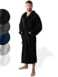 SIEGENTHAL® Herren Bademantel Frottee Velours 100% Baumwolle - Kapuzenbademantel, weich, saugfähig, warm, lang, Luxus, Premium, Wellness, Spa, hochwertige Verarbeitung, Schwarz XL XXL
