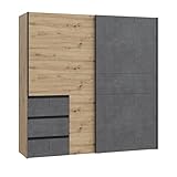 FORTE WINN 2 Schrank, Kleiderschrank, Schwebetürenschrank mit Schubladen, Schlafzimmerschrank, Holz Dekor: Artisan Eiche mit Betonoptik Grau, 200 cm breit x 200 cm hoch x 61,2 cm tief