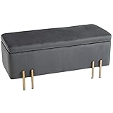 HOMCOM Sitzbank, Polsterbank mit Stauraum, Truhenbank, Stoff, Metall, Gummiholz, Schaumstoff, Dunkelgrau, 100 x 40 x 42 cm