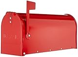 ALUBOX Amerikanischer Briefkasten 22X17X48 cm Briefkasten aus Verzinktem Blech Außenbriefkasten im Zeitschriftenformat mit Fahne (ROT)