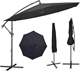ZealWe Sonnenschirm Ampelschirm Balkon 300cm mit Ständer, UV-Schutz UPF 50+ mit Sonnenschirmhülle, Gartenschirm mit Kurbel, Windfest Kippbar, Runder Balkonsonnenschirm für Garten/Strand/Pool, Grau