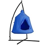 Clevich Hängehöhle mit Gestell,Hängesessel for Indoor & Outdoor,Camping Hängezelt,Hänge Spielzelt,Hängezelt int LED-Leuchten,Hängematte mit aufblasbarem Kissen,150kg Kapazität,Deckenschaukel (Blau)