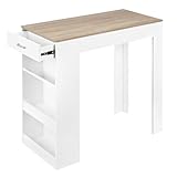WOLTU Stehtisch Bartisch Bistrotisch, mit 1 Schublade 3 Ablagen, mit Weinregal, Küchentisch für Bar Küche Wohnzimmer Esszimmer, 100x100x50 cm, Weiß Holzoptik