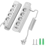 Versenkbare Steckdose 8 Fach (4000W/16A), Einbau Steckdosenleiste mit 2 USB (PD18W), Einbausteckdose Tischplatte mit 2 USB C (PD20W), Versenkte Tischsteckdose mit Überspannungsschutz - 2M Kabel Weiß