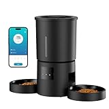 Futterautomat Katze 2 Näpfe mit APP: 5L Automatischer Futterspender mit 2.4G WiFi Timer für Trockenfutter - AONBOY Doppelnapf Design für Mehrkatzenhaushalte & Hunde - Schwarz