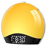 LIORQUE Tageslichtwecker Lichtwecker Sonnenaufgang Sonnenuntergang Simulation, Wecker mit Licht und Wake Up Light, Bluetooth, 18 Farben, 20 Helligkeitsstufen, 22 Klänge - Inklusive Netzadapter