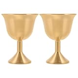 jojofuny 2Er Set Messingbecher Hochzeitskelche Stielkelch Metallkelch Sektkelch Zeremonienkelch Weinkelch Massive Kupferbecher Weinkelch Kommunionskelch Golden