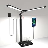 iVict Led-Schreibtischlampe, Doppelkopf, höhenverstellbar, dimmbare Nachttischlampe mit USB-Ladeanschluss, 5 Lichtmodi, Einstellbare Helligkeit, Touch Control zum Lesen, Basteln, Arbeiten, Lernen