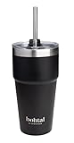 Smartshake Bohtal Doppelt isolierter Reisebecher mit Strohhalm, Schwarz, 600 ml