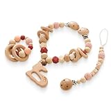 Ueiwffzo Kinderwagen Kette für Babys, Kinderwagen aus Holz Deer Form Kettenset Holz Anhänger Baby Mobiles Kinderwagenkette Kinderwagen Zubehör für Junge Mädchen