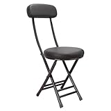 Balama Hocker Metall Schwarz klappbar gepolstert 76 x 31 x 31cm mit Sicherheitsverriegelung und Rückenlehne, mehr stabil mit 2 Querstangen, mit Bodengleiter und robustem Kunstleder, Sitzhöhe 45cm