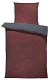one-home Winter Biber Bettwäsche Meliert Baumwolle Kuschelig Flauschig Warm Weich Modern, Größe:2 teilig 135x200 cm, Farbe:Bordeaux/anthrazit