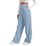 Jogginghose Damen Jogging Warm Gefüttert Jogging Hosen Weites Bein Freizeithose High Waist Hose Bequeme Baumwolle Sweathose Straight Fit Damen-Hosen Pants Stilvoll Damenhose mit Kordelzug und Taschen