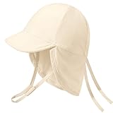 Xnova Baby Sonnenhut mit Nackenklappe und Bindebändern UPF 50+ Kinder, Sommer Mütze Einstellbare UV-Schutz Strand Schwimmen Hut Jungen Mädchen Visier Cap (Beige, S)