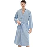 Herren-Glattroben，Herren-Satin-Kleid， Bademantel – luxuriöser, weicher, saugfähiger Waffel-Bademantel, Hotel-Nachthemd, Robe, Lounge-Morgenmantel(Blue,M)