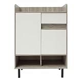 WooDerson Schuhschrank mit Türen, Freistehender Schuhschrank mit Schublade, Standfuß Schuhregal Schuhkommode für Diele,Wohnzimmer, Schlafzimmer, 60x32x90cm (Weiß+ Kiefer Farbe)