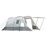 Outsunny Tunnelzelt für 8 Personen, Campingzelt mit Schlafkabine, Wohnzimmer, Familienzelt mit Tragetasche, Bodenplane, Gruppenzelt mit 3 Türen, 2000 mm Wassersäule, Grau