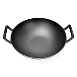 GFTIME Gusseisen Wok Ø 36cm für Gasgrill, Grill, Induktion, Feuer, Gusseisen Wokpfanne für Weber Spirit, Genesis gourment system, für Enders gasgrill, für Weber 57cm Holzkohlegrills,Gusspfanne 1 Stück
