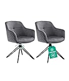 Linele® Esszimmerstühle 2er Set Grau mit FEDERKERN - Drehbar & Samtbezug - Hoher Sitzkomfort - Retrostil & einfache Montage - PVC-frei & Oeko-TEX Zertifiziert, inkl. Lieferung an den Wunschort