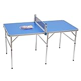 Klappbar Tischtennis,Mini Tischtennisplatte Set,Tischtennistisch Komplettes Set,mit 2 Tischtennisschlägern,3 Bällen,für Zuhause & Unterwegs (152x76x76cm),Blau