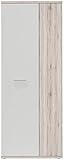 FORTE NET106 Schrank 70, Schuhschrank, Garderobenschrank, Abstellraum, Drehtürenschrank, 2-türig mit Einlegeböden, Weiß mit Holzdekor: Sandeiche, 69 cm breit x 179 cm hoch x 35 cm tief