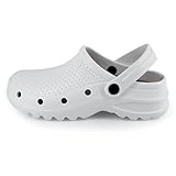 JOMIX Damen Clogs Krankenhaus Küche Arbeitsclogs Anti-Rutsch Gummi Arbeitsschuhe Gartenschuhe (Weiß, 40/41 EU)