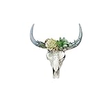 BAULMD Blume Cow Skull Wall Deko, Deko Bullenschädel - Flower Cow Skull mit Home Wall Decor Ornament mit hängendem Loch, Schädel Wandbehang Harz Handwerk (S)
