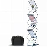 WUDLEP Prospektständer faltbar,Flyerhalter 6 x DIN A4 inkl. Oxford-Tasche, Prospekthalter A4 stehend in silber,Aufsteller klappbar aus Alu/Acryl,Zeitschriftenständer, für Ausstellungen, Literatur