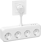 Doppelstecker für Steckdose, 7-in-1 Steckdosenadapter Steckdosenleiste, mit Flexible Kabel für Büro, zu Hause
