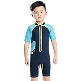 SXSHUN Kinder Mädchen Jungen Neoprenanzug 2.5mm Neopren Shorty UV-Schutz Badeanzug Einteiliger Badeanzüge Wetsuit, Blau, 98-104