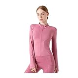 ZMCGNO Outdoor-Sportarten mit langen Ärmeln for Damen, schlanke Yoga-Kleidung, schnelltrocknend, Reißverschluss, Strickjacke, Stehkragenjacke, Lauf-Fitnessjacke, Top(Pink,M)
