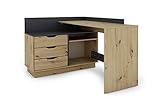 byLIVING Belfast Winkelschreibtisch, Links oder rechts montierbar, Artisan Eiche/anthrazit, Holzwerkstoff Spanplatte, Hellbraun, B 129, H 83,5, T 105 cm