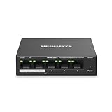 Mercusys MS105GP PoE Switch 5-Port Gigabit LAN Switch mit 4 PoE+ Ports (65 Watt, IEEE-802.3af/at PoE, lüfterlos, Plug-and-Play, Robustes Metallgehäuse)