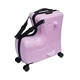 ieLsngai Hartschalen-Kindergepäck mit 4 Rädern, Rollender Kinder-Reisekoffer mit Sitz und Sicherheitsgurt, Kinderkoffer zum Draufsitzen, Kindertrolley mit Rollen, 20-Inch