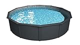 Steinbach Stahlwandpool Set Nuovo de Luxe II – 012151G – Ø 460 x 120 cm – Robuster Pool in Anthrazit für bis zu 17.900 l Wasserinhalt – Mit winterfester silbergrauer Innenfolie und zahlreichem Zubehör