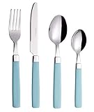Exzact 16 Teiliges Besteckset/Edelstahl-Besteck - Rostfreier Stahl mit farbigen Griffen - 4 x Gabeln, 4 x Messer, 4 x Esslöffel, 4 x Teelöffel