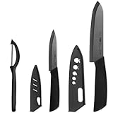 Keramikmesser Set Keramik Messer Küche: Scharf 2er Pack Messerset 15.5cm Kochemesser, 10.7cm Obstmesser Geschenk für Mama (Schwarze Klinge)