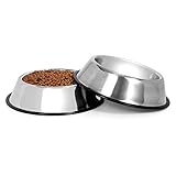 LEACOOLKEY Edelstahl Hundenäpfe Futter 2 Stücke - und Wasserschale Ungiftig 2er Pack Hundenäpfe mit Gummibasis für kleine / mittlere / große Hunde, Katzen