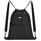 WANDF Kordelzug-Rucksack mit Schulterpolster Turnbeutel Sportbeutel Gym Bag Verstellbar Tunnelzug Gymsack für Damen Herren Kinder mit Innentasche 11 Liter für Sport und Reisen (Schwarz)