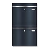 Metzler XXL Doppelbriefkasten für 2er Familienhaus aus massivem Stahl in Anthrazit RAL 7016 - mit austauschbarem namensschild - Wandmontage - 390 x 687 x 116 mm - Vertikal Bk212