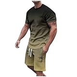 Generisch Sport Freizeitanzug Baumwolle Trainingsanzug Herren 2 Teiliges Casual Outfit Kurzarm T-shirt Kurze Hose mit Palmenmuster Baggy Farbverlauf Zweiteiler Set Sommer Strandanzug